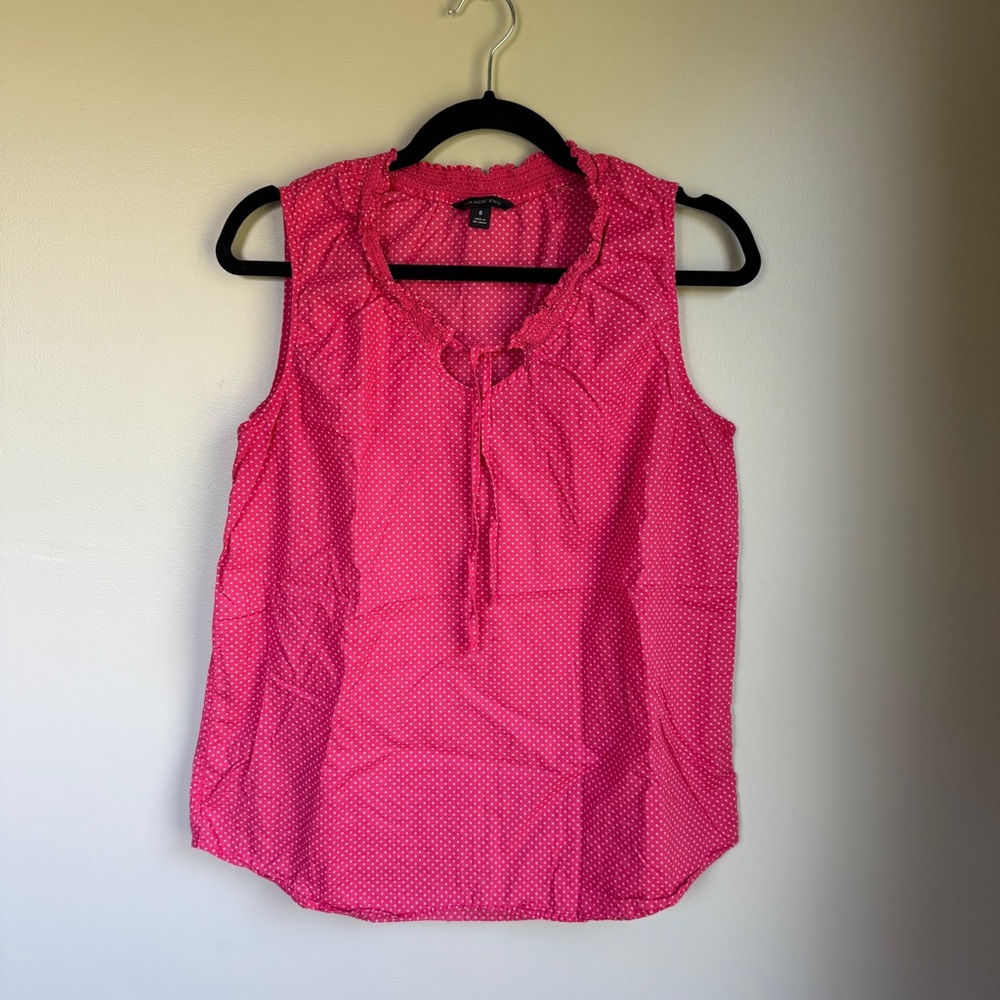 Lands' End Pink Polka Dolt Tie Front Blouse | Size: 8 (Medium)